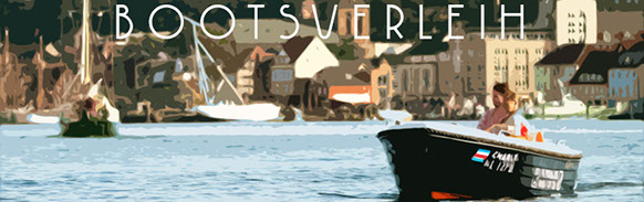 Führerscheinfreies Motorboot zum mieten im Flensburger Stadthafen im Art-Deco-Design.